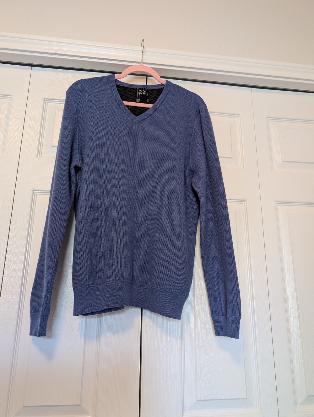 Jos.A. Bank Men's Merino Wool Pullover Blue Long Sleeve Warm Sweater. Sz L